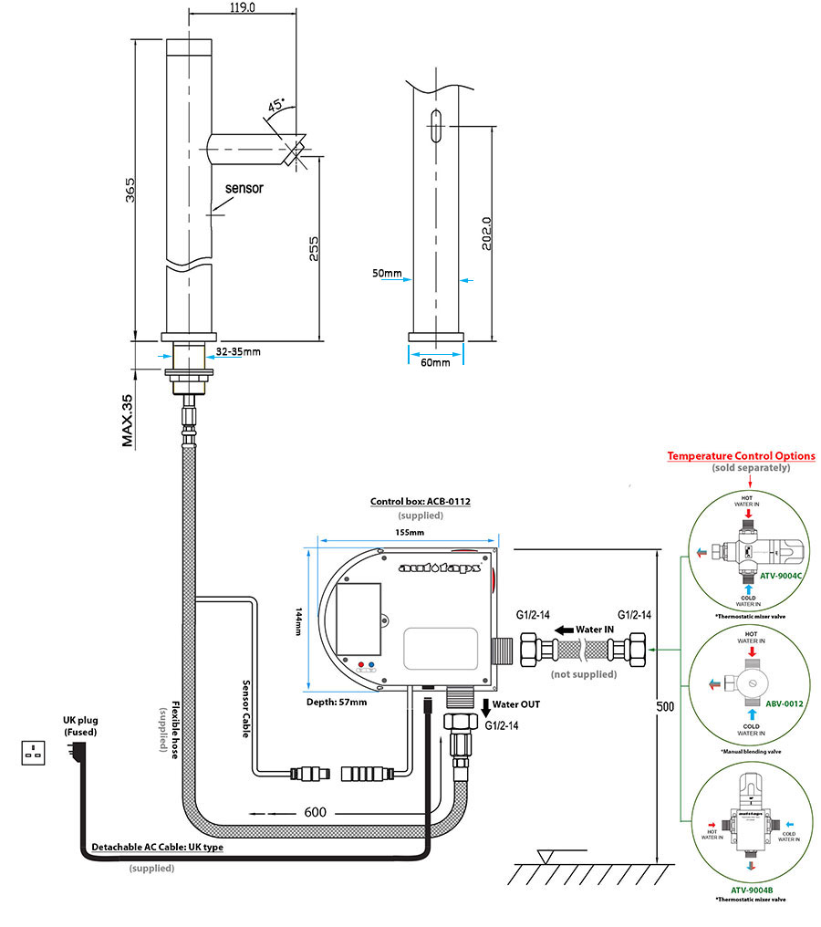 ATX-0702 Sensor tap Dimension 