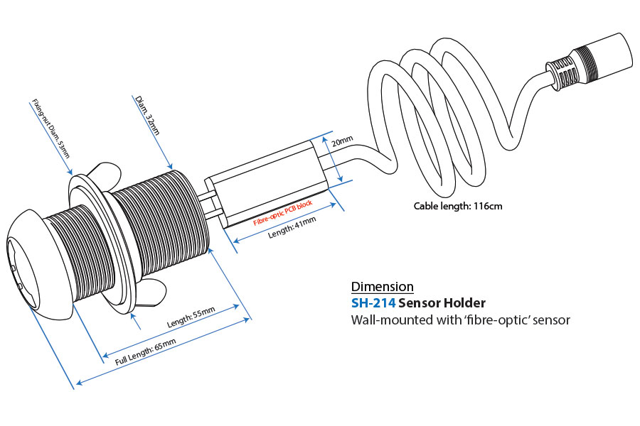 SH-214 Fibre Optic Sensor Holder Dimension