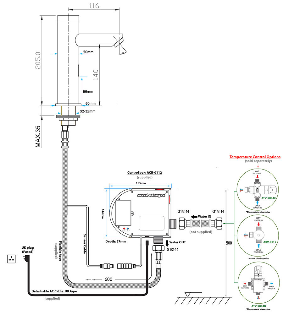 ATX-0015 Sensor tap Dimension 